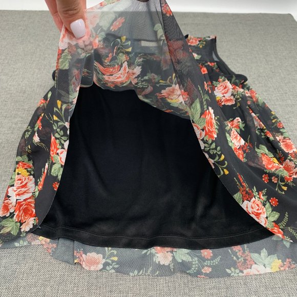 Bobbie & Brooks Floral Sleeveless Blouse Black Orange Chiffon Layer Medium - Picture 8 of 11